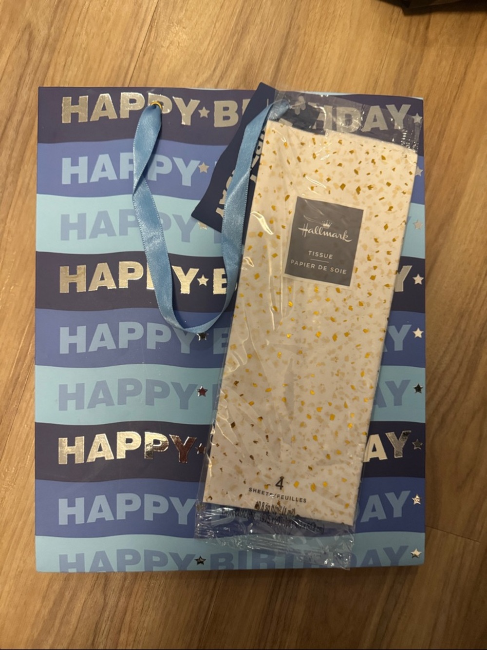 Hallmark Birthday Gift Bag & Gold-Accent Tissue Paper - Blue, White & Gold